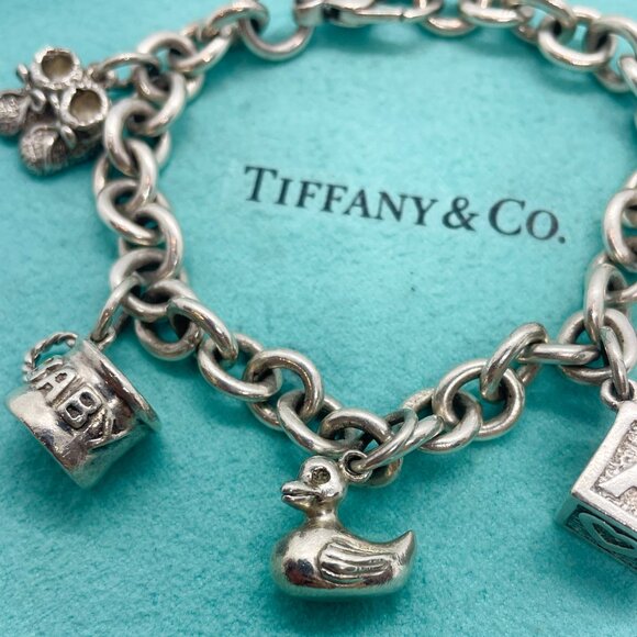 RARE Tiffany & Co Baby Theme Dangle Charm Bracelet Sterling Silver 7.5" - Picture 6 of 13